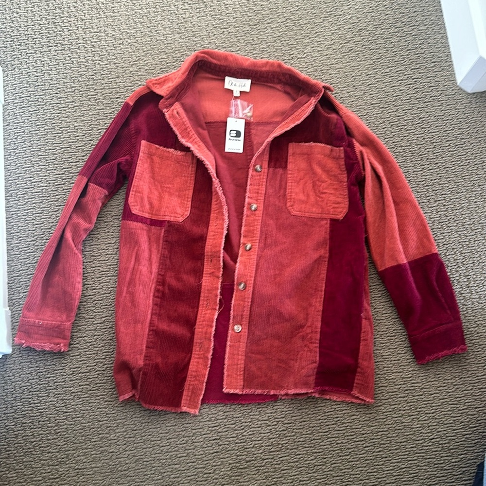 Orange and red button up